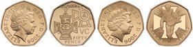 g Elizabeth II (1952 -), boxed pair of gold proof Fifty-Pence, 2006, Victoria Cross,”The Award” and “The Heroic Acts” issues, struck in 22 carat gold ...