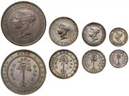 † Ceylon, Victoria (1837-1901), proof off-metal strike four-coin set in silver, ¼-Cent; ½-Cent; Cent and 5-Cents, 1892 (KM 90a; 91a; 92a; 93a). A few ...