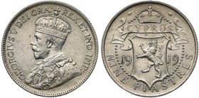 Cyprus, British Colony, George V (1910-36), silver 9-Piastres, 1919 (Pr. 13; KM 13). Good very fine.
