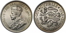 Cyprus, British Colony, George V (1910-36), silver 45-Piastres, 1928 (Pr. 1; KM 19). Extremely fine.