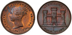 † Gibraltar, Victoria (1837-1901), proof bronze ½-Quart, 1861 (KM 1). Superb proof with old-collection tone. 

A rare proof-only date. 

† This it...