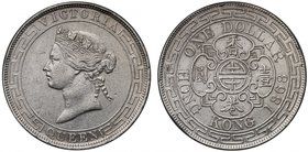 Hong Kong, Victoria (1837-1901), silver Dollar, 1868, crowned bust left, rev. value in English and Chinese, 26.66g (KM 10). Very fine.