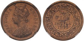 India, Victoria (1837-1901), copper restrike Proof ½-Pice, 1899 C, obverse bust A with four panels in jabot (Pr 804; KM 484; SW6.668). In NGC holder g...