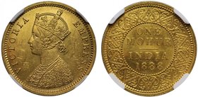 g India, Victoria (1837-1901), gold Mohur, 1888C, young bust, type A (Pr 22; SW 6.15). In NGC holder graded MS61. Surface-marks in the field determine...