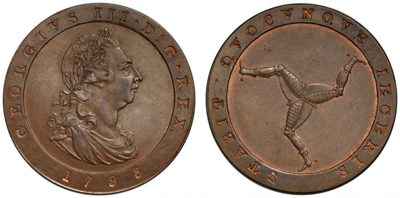 † Isle of Man, George III (1760-1820), copper Proof Penny, 1798, restrike in cop...