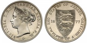 † Jersey, Victoria (1837-1901), Pattern One Twelfth of a Shilling, 1877, struck in cupro-nickel at the Royal Mint, coronetted head left with oak leaf ...