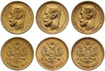 g Russia, Nicholas II (1894-1917), gold 5-Roubles, 1898-AГ, St Petersburg mint (Bit. 20; Fr 180). One good fine only, other two very fine. (3) 

g T...