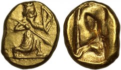 Persia, Achaemenid Empire time of Xerxes II to Artaxerxes II c.420-375 BC, gold Daric, Persian king right, in kneeling-running stance, holding spear i...