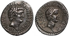 Roman Empire, Mark Antony & Octavian, silver Denarius, travelling mint, struck 41 B.C., M ANT IMP AVG III VIR R P C M BARBAT Q P, bare head of Antony ...