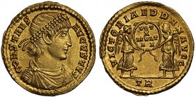 Roman Empire, Constans (A.D. 337-350), gold Solidus, mint of Treveri, struck A.D. 347-8, CONSTANS AVGVSTVS, pearl-diademed, draped and cuirassed bust ...