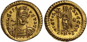 Roman Empire, Leo I (A.D. 457-474), gold Solidus, mint of Constantinople A.D. 462-466, D N LEO PE-RPET AVG, bust almost facing, rev. VICTORI – AAVGGG ...