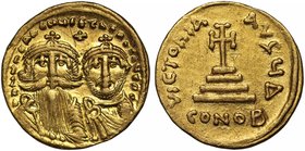 Byzantine Empire, Heraclius & Heraclius Constantine (A.D. 613-641), gold Solidus, mint of Constantinople, DD NN hERACLIUS ET hERA CONS PP AVG, crowned...