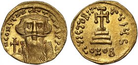 Byzantine Empire, Constans II (A.D. 641-668), gold Solidus, mint of Constantinople, D N CONSTANTINUS PP AVG, crowned bust facing, wearing a chlamys an...