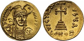Byzantine Empire, Constantine IV (A.D. 668-685), gold Solidus, mint of Constantinople, P CONSTANUS PP A, pearl-diademed, helmeted and cuirassed bust f...