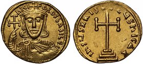Byzantine Empire, Nicephorus I (A.D. 802-811), gold Solidus, mint of Constantinople, nICIFOROS bASILEI, crowned bust facing, wearing a chlamys, holdin...