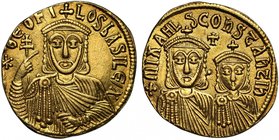 Byzantine Empire, Theophilus (A.D. 829-842), gold Solidus, mint of Constantinople, ΘEOFILOS bASILEIX, crowned bust facing, wearing a chlamys, holding ...