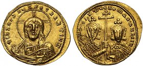 Byzantine Empire, Constantine VII & Romanus II (A.D. 945-949), gold Solidus, mint of Constantinople, + IhS XPS REX REGNANTIUM, bust of Christ facing, ...