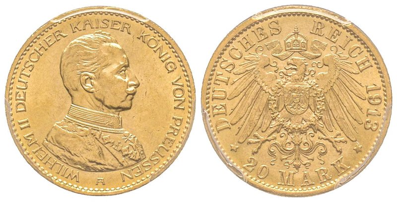 Prussia, Wilhelm II, Military bust
20 Mark 1913 A, AU 7.96 gr.
Ref : Fr. 3833
PC...