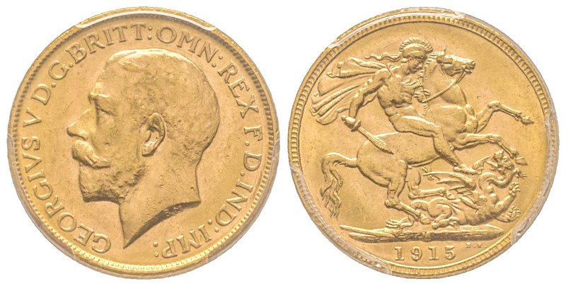 Australia, George V 1910-1936
Sovereign, Melbourne, 1915 M, AU 7.98 g. 917‰
Ref ...