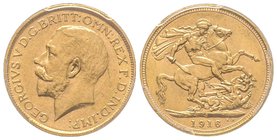 Australia, George V 1910-1936
Sovereign, Sydney, 1916 S, AU 7.98 g. 917‰
Ref : Fr. 38, KM#29, Spink 4003 
PCGS MS63