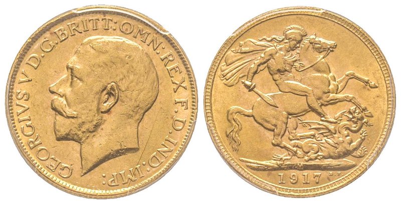 Australia, George V 1910-1936
Sovereign, Melbourne, 1917 M, AU 7.98 g. 917‰ Ref ...
