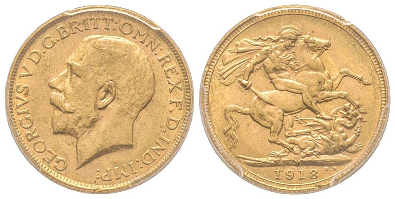 Australia, George V 1910-1936
Sovereign, Melbourne, 1918 M, AU 7.98 g. 917‰ Ref ...