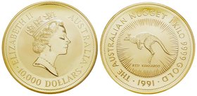 Australia, Elizabeth II 1952-
10000 Dollars Kangaroo, 1991, AU 1000 g.
Ref : Fr. B27, KM# 152
PCGS PR66 DEEP CAMEO
Quantité: 91 exemplaires. Très ...