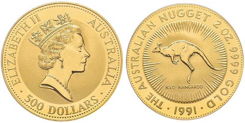 Australia, Elizabeth II 1952-
500 Dollars Kangaroo, 2 Oz, 1991, AU 62.2 g.
Ref...