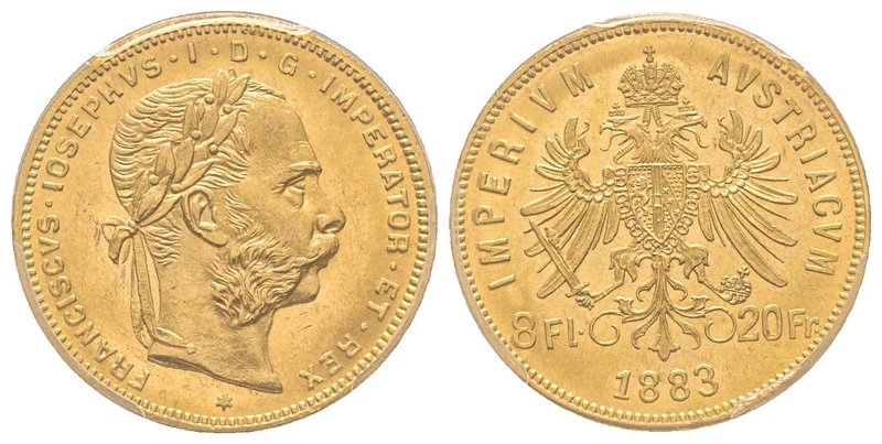 Austria, Franz Joseph, 1848-1916
8 Florins, 1883, AU 6.45 g.
Ref : Fr. 502, KM#2...