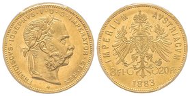 Austria, Franz Joseph, 1848-1916
8 Florins, 1883, AU 6.45 g.
Ref : Fr. 502, KM#2269 
PCGS MS62