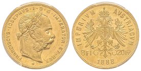 Austria, Franz Joseph, 1848-1916
8 Florins, 1888, AU 6.45 g.
Ref : Fr. 502, KM#2269 
PCGS MS62