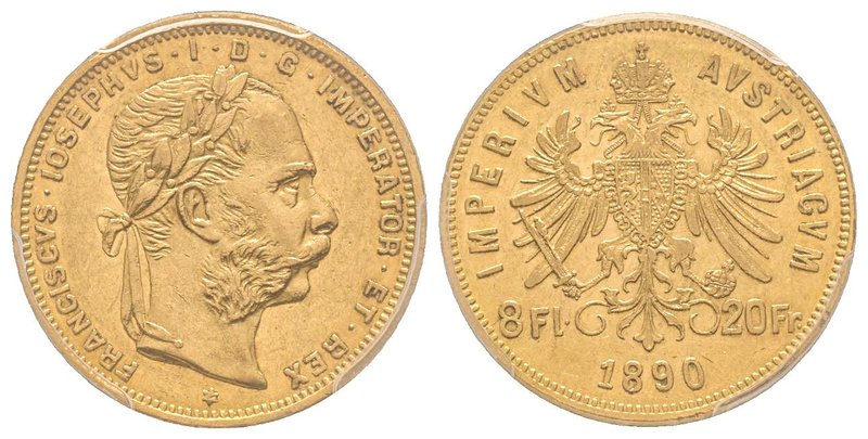 Austria, Franz Joseph, 1848-1916
8 Florins, 1890, AU 6.45 g.
Ref : Fr. 502, KM#2...