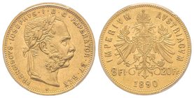 Austria, Franz Joseph, 1848-1916
8 Florins, 1890, AU 6.45 g.
Ref : Fr. 502, KM#2269 
PCGS AU55