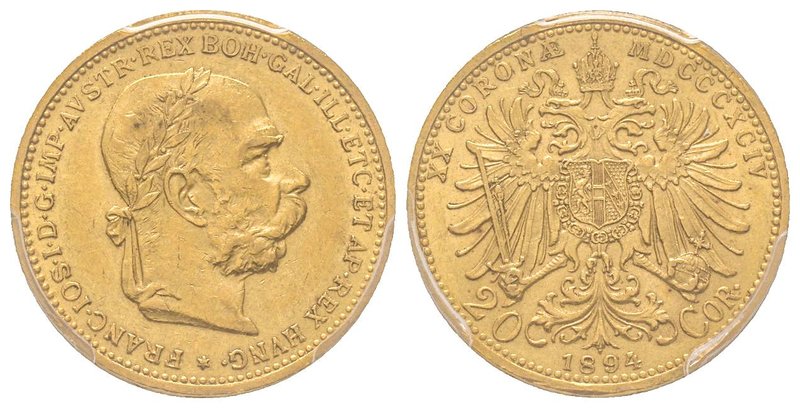 Austria, Franz Joseph, 1848-1916
20 Couronnes, 1894, AU 6.77 g. 
Ref : Fr. 504, ...