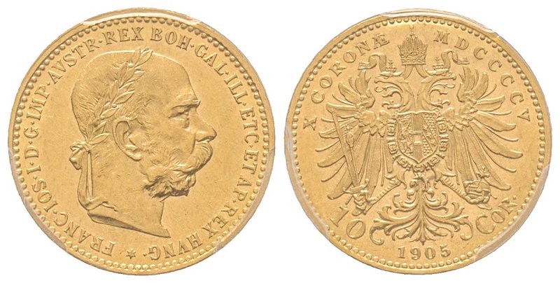 Austria, Franz Joseph, 1848-1916
10 Couronnes, 1905, AU 3.39 g. 
Ref : Fr. 506, ...