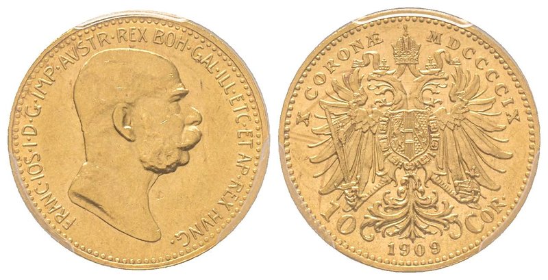 Austria, Franz Joseph, 1848-1916
10 Couronnes, 1909, Small Head, AU 3.39 g. 
Ref...