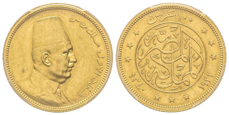 Egypte, Fuad I AH 1341-1355 (1922-1936)
100 Piastres, 1340 (1922), AU 8.5 g.
Ref...