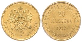Finland, Nicholas II 1894-1917
20 Markkaa, 1912 S, AU 6.45 g.
Ref : Fr. 3, KM#9.2 
PCGS MS65