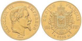 Second Empire 1852-1870 
100 Francs, Paris, 1866 A, AU 32.25 g. 
Ref : G.1136, Fr. 580 
PCGS AU58