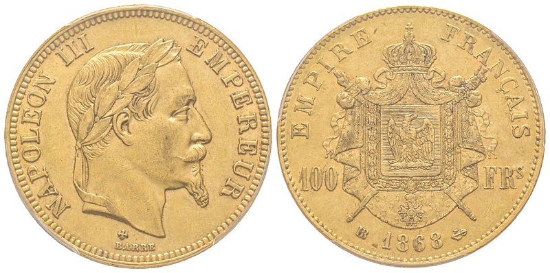 Second Empire 1852-1870 
100 Francs, Strasbourg, 1868 BB, AU 32.5 g. 
Ref : G.11...