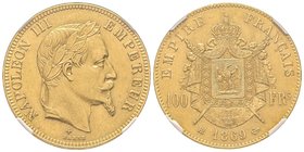 Second Empire 1852-1870 
100 Francs, Strasbourg, 1869 BB, AU 32.25 g. 
Ref : G.1136, Fr. 580 
NGC MS61