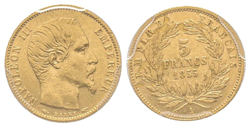 Second Empire 1852-1870
5 Francs, Paris, 1855 A, AU 1.61 g. Petit module
Ref : G...