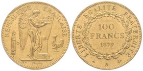 Troisième République 1870-1940 
100 Francs, Paris, 1879 A, ancre barrée, AU 32.25 g. 
Ref : G.1137, Fr. 590 
PCGS MS61