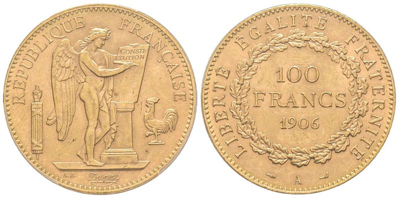 Troisième République 1870-1940
100 Francs, Paris, 1906 A, AU 32.25 g. 
Ref : G.1...