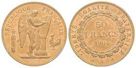 Troisième République 1870-1940
50 Francs, Paris, 1904 A, AU 16.12 g.
Ref : G.1113, Fr. 591
PCGS MS62