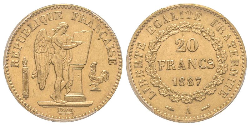 Troisième République 1870-1940
20 Francs, Paris, 1887 A, AU 6.45 g.
Ref : G.1063...