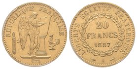 Troisième République 1870-1940
20 Francs, Paris, 1887 A, AU 6.45 g.
Ref : G.1063, Fr. 533
PCGS MS62