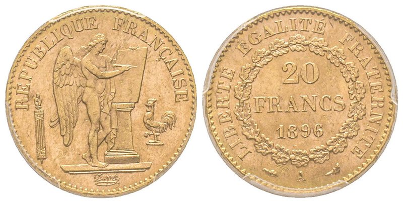 Troisième République
20 Francs, 1896 A,AU 6.45 gr.
Ref: G. 1063 Torche
PCGS MS64...