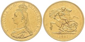 Victoria I 1837-1901 
5 Pounds, 1887, AU 40 g. 917‰ 
Ref : Fr. 390, Spink 3864, KM#769 
PCGS AU55
