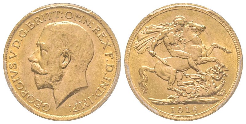 George V 1910-1936
Sovereign, 1916, AU 7.98 g. 917‰ 
Ref : KM#820, Fr.404a, Spin...